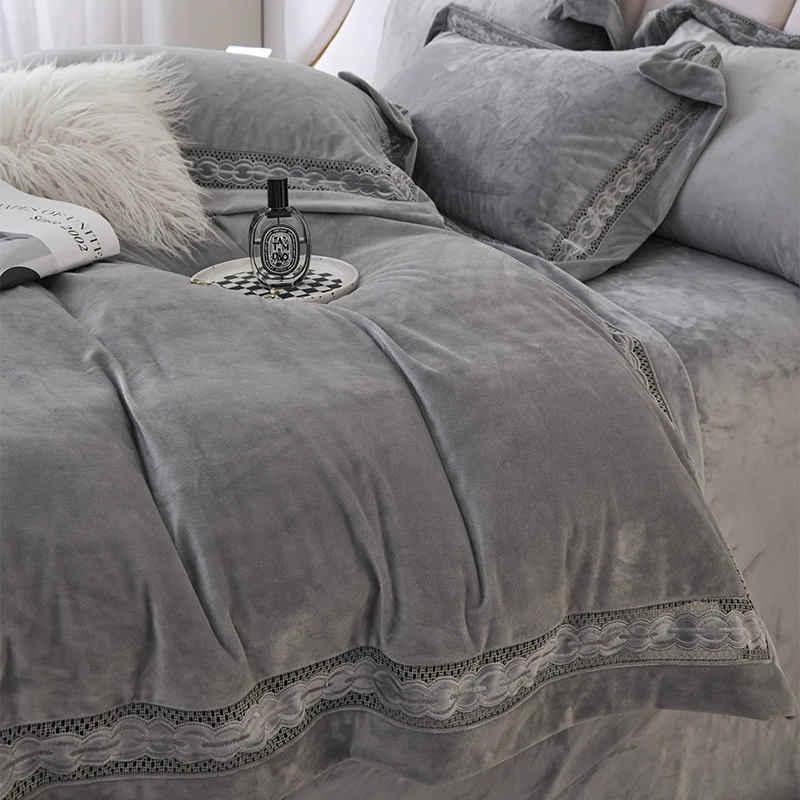 水星高端系列家纺A类高克重婴儿级牛奶绒四件套加厚保暖双面绒用