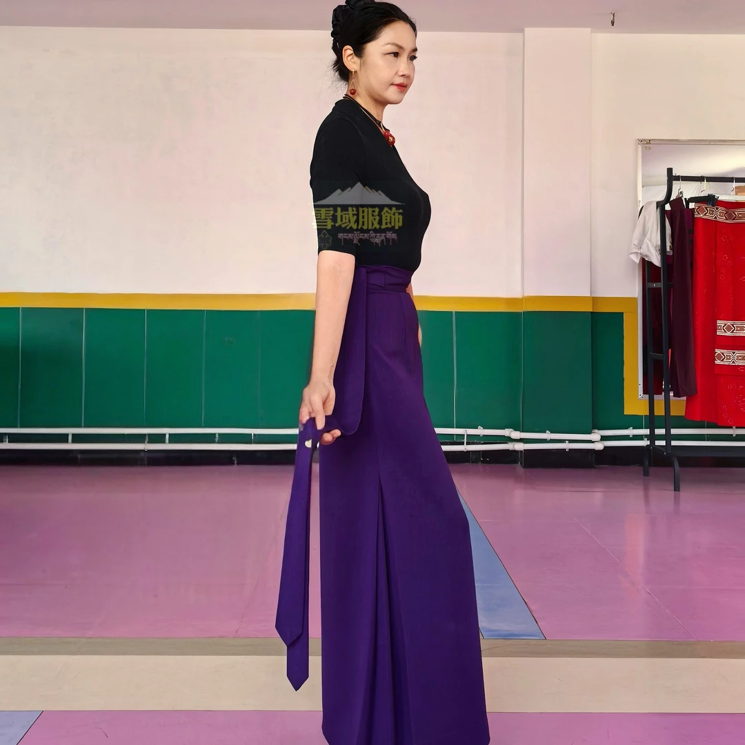 春秋藏式两边压褶半身长裙（裙摆不开叉）锅庄舞气质显瘦表演服