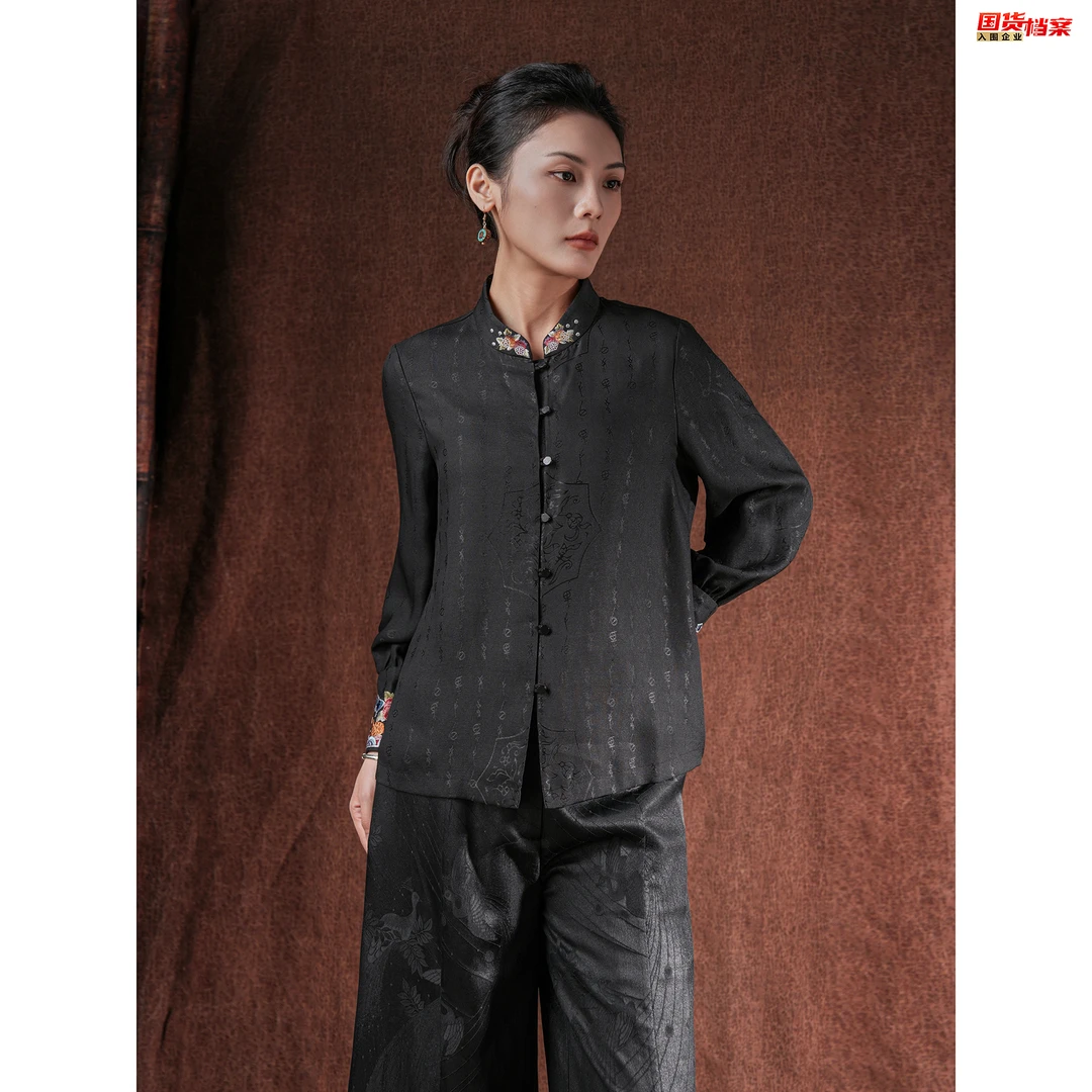 【万象有衣】女书纱罗-真丝香云纱原创设计上衣-7248