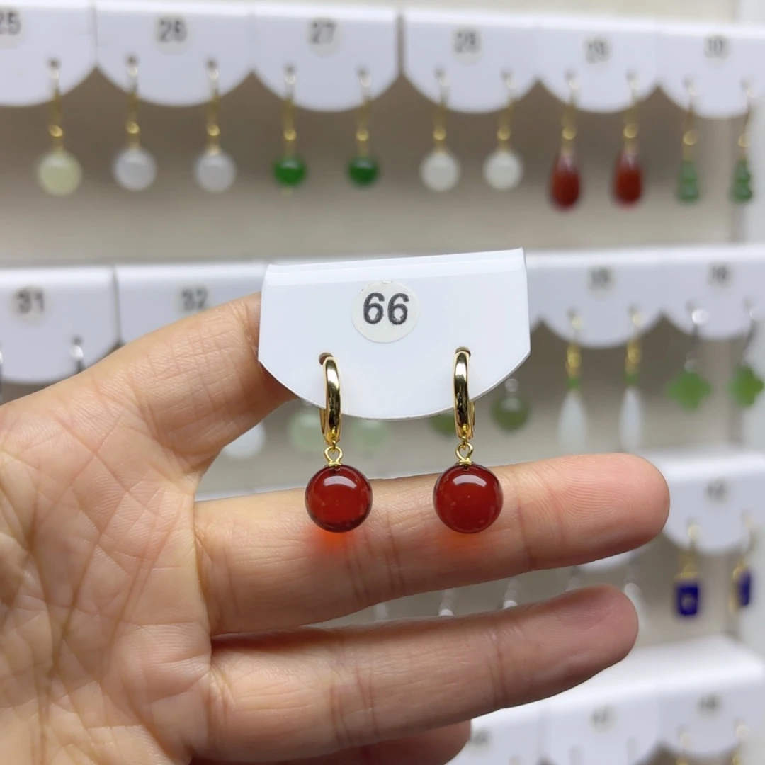 血珀银S925镶嵌耳饰