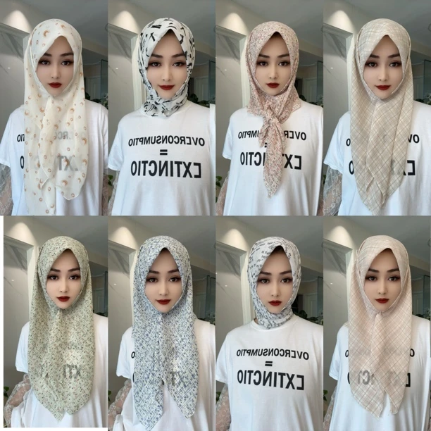 RJ雪纺纱印花字母休闲方巾（配盒针）