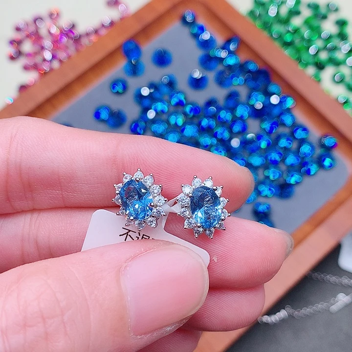 海蓝宝石耳坠银S925镶嵌