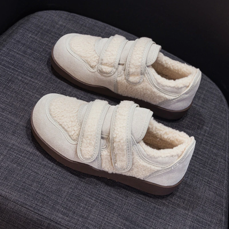加绒保暖毛毛棉鞋女2025秋冬季新款百搭魔术贴运动休闲鞋软底板鞋