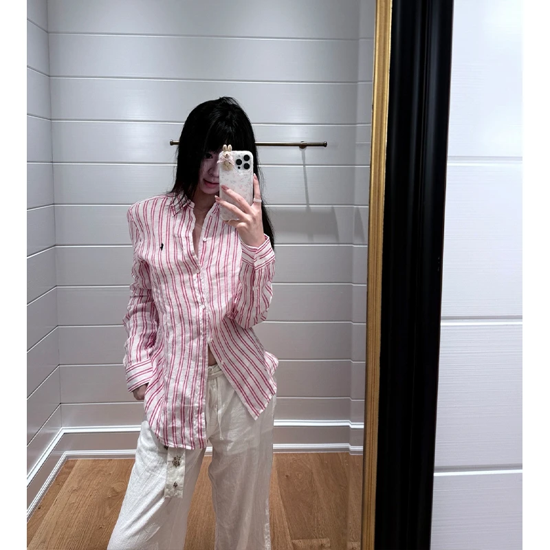 LAFAN 小马刺绣竹节天丝亚麻衬衫 松弛感多巴胺穿搭 夏季防晒衬衣