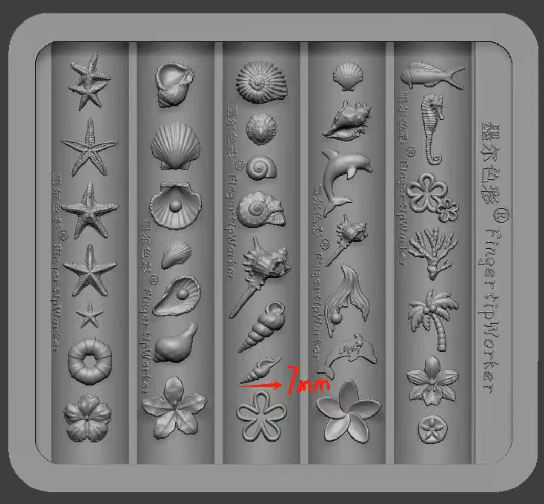 FingertipWorker联名墨尔色彩新款美甲模具链接贝壳海螺海星模具