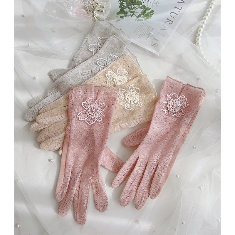 夏季防晒手套女士防紫外线蕾丝薄款骑车骑行防滑触屏开车防晒冰丝