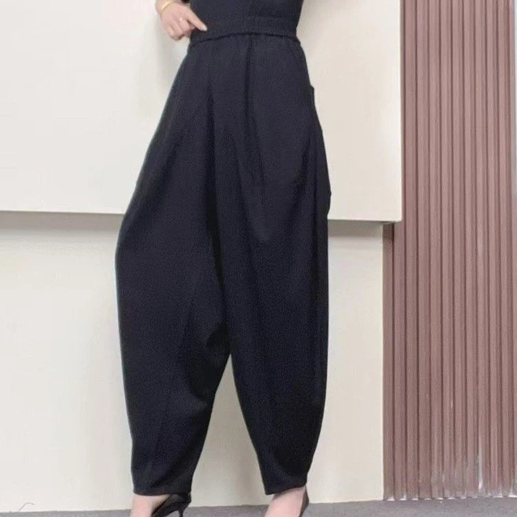 #5020气质高腰宽松显瘦拼接小众潮流哈伦裤