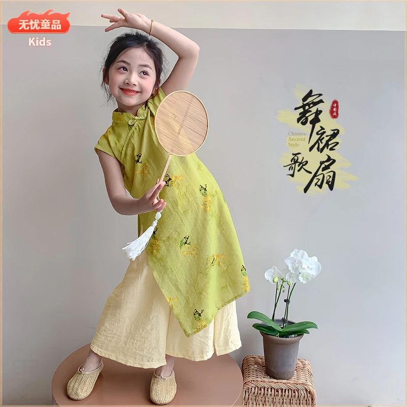 女童旗袍夏季套装2025新款儿童国风连衣裙子夏款时髦新中式两件套