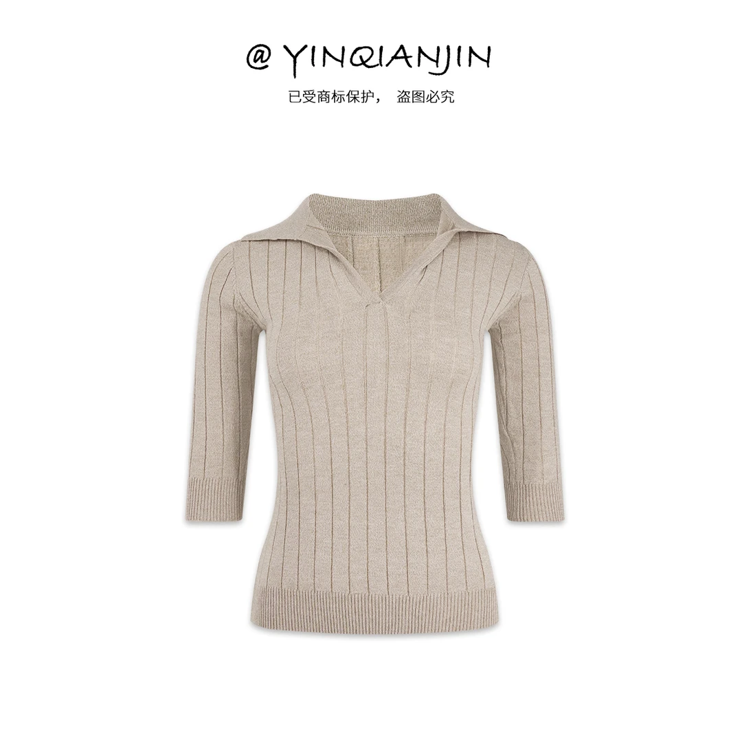 *尹千金*【半熟恋人】气质老钱高干文polo领条纹绑带中袖S256050