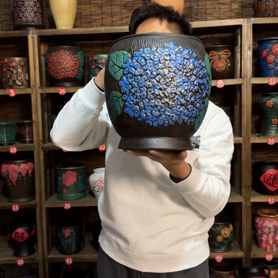 带孔高端浮雕花盆高度+口径 26-23