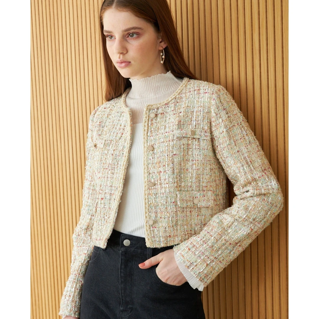 【MonTendre】M 春季上新 洋气炸街女装财阀千金粗花呢无领夹克