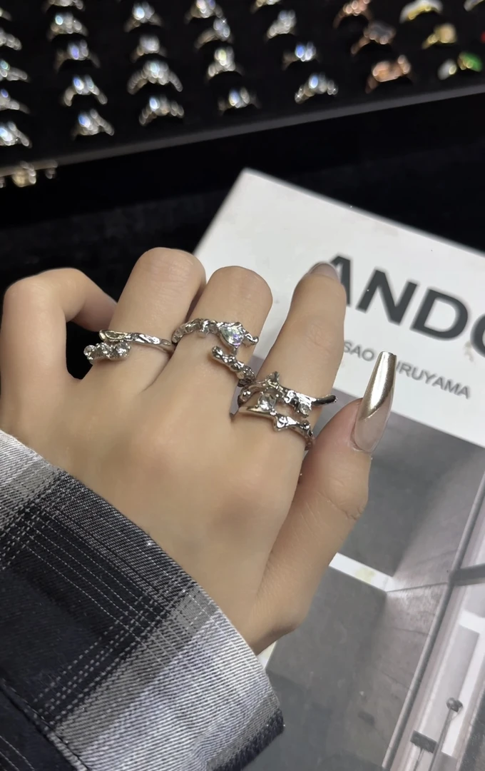 合金锆石戒指 铜合金高货戒指 对接 直播扣号 轻奢小众可调节戒指