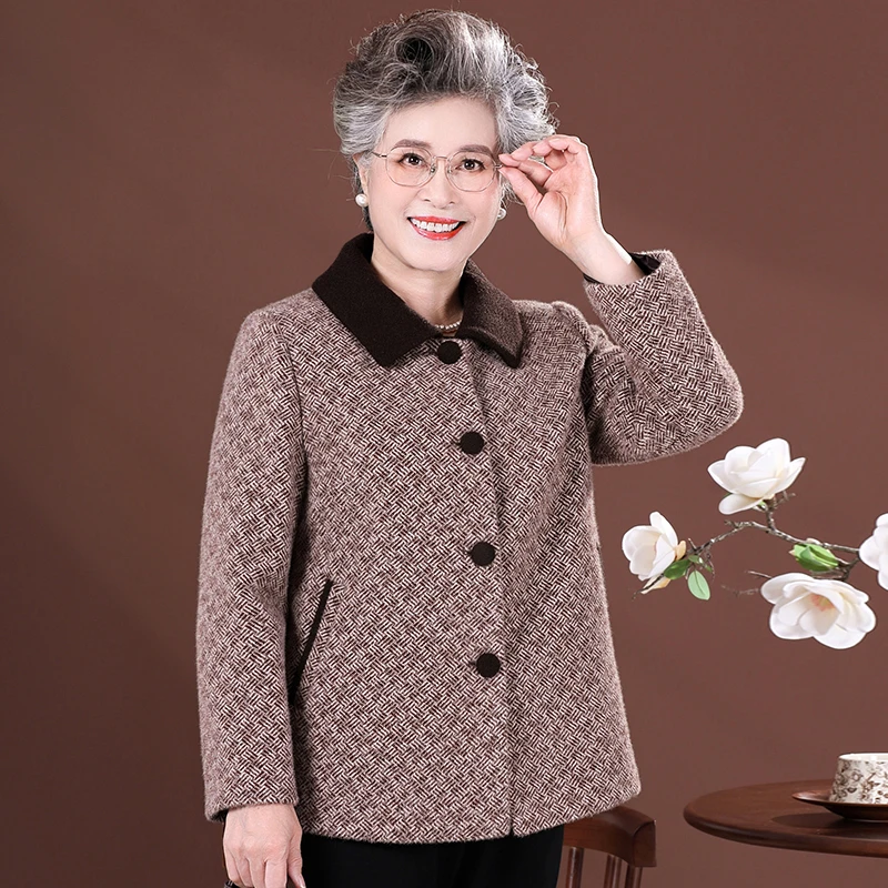 中老年女妈妈秋冬装时尚高档水貂绒毛呢外套老人奶奶太太秋季衣服