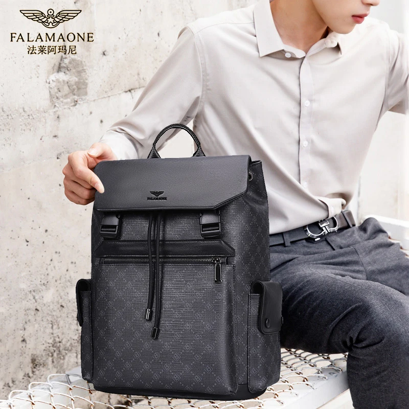 法莱阿玛尼男士双肩包休闲韩版男士大学生欧美男士背包通勤风光面