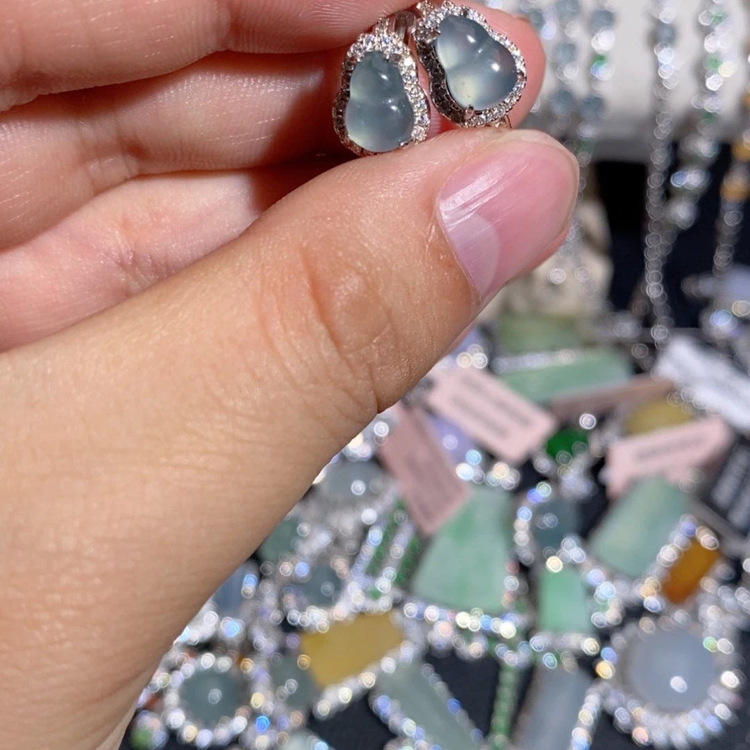 翡翠银S925镶嵌耳饰m jk k