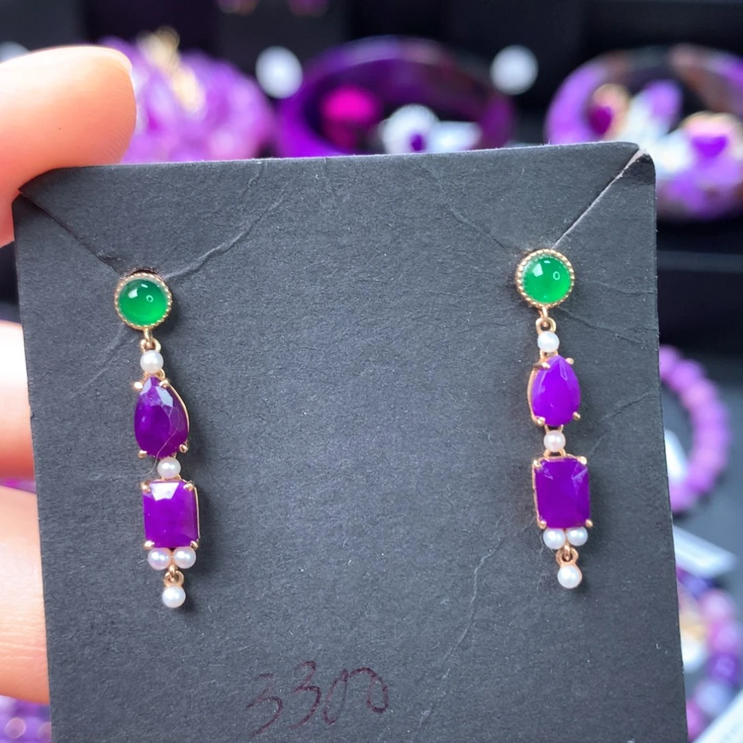 18K金镶嵌苏纪石（舒俱来）耳饰