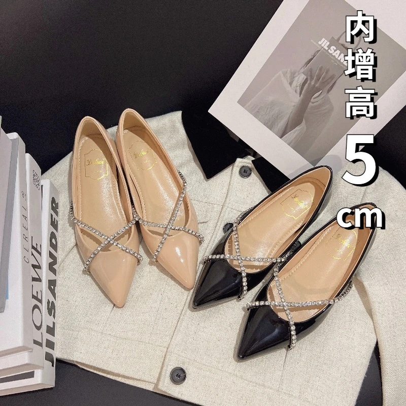 纯欲风浅口水钻内增高单鞋夏季法式时尚鞋低跟粗跟温柔百搭女鞋