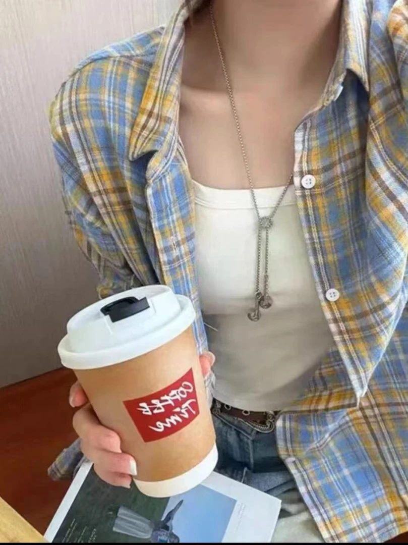 2025百搭格子衬衫女秋季复古宽松显瘦外套女装气质穿搭A15