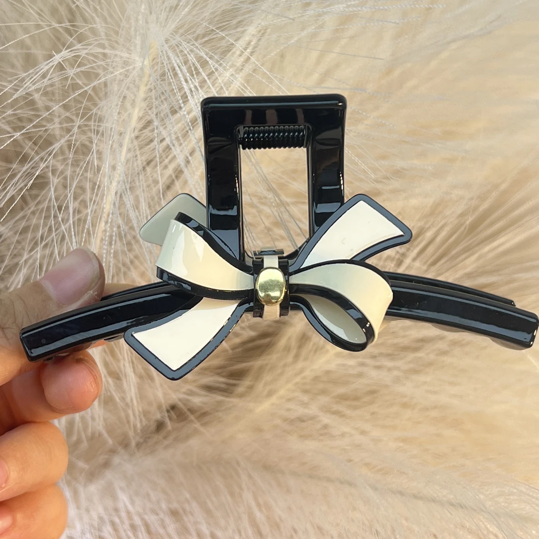 【11cm白色醋酸蝴蝶结】韩版法式小香极简风抓夹黑白色百搭