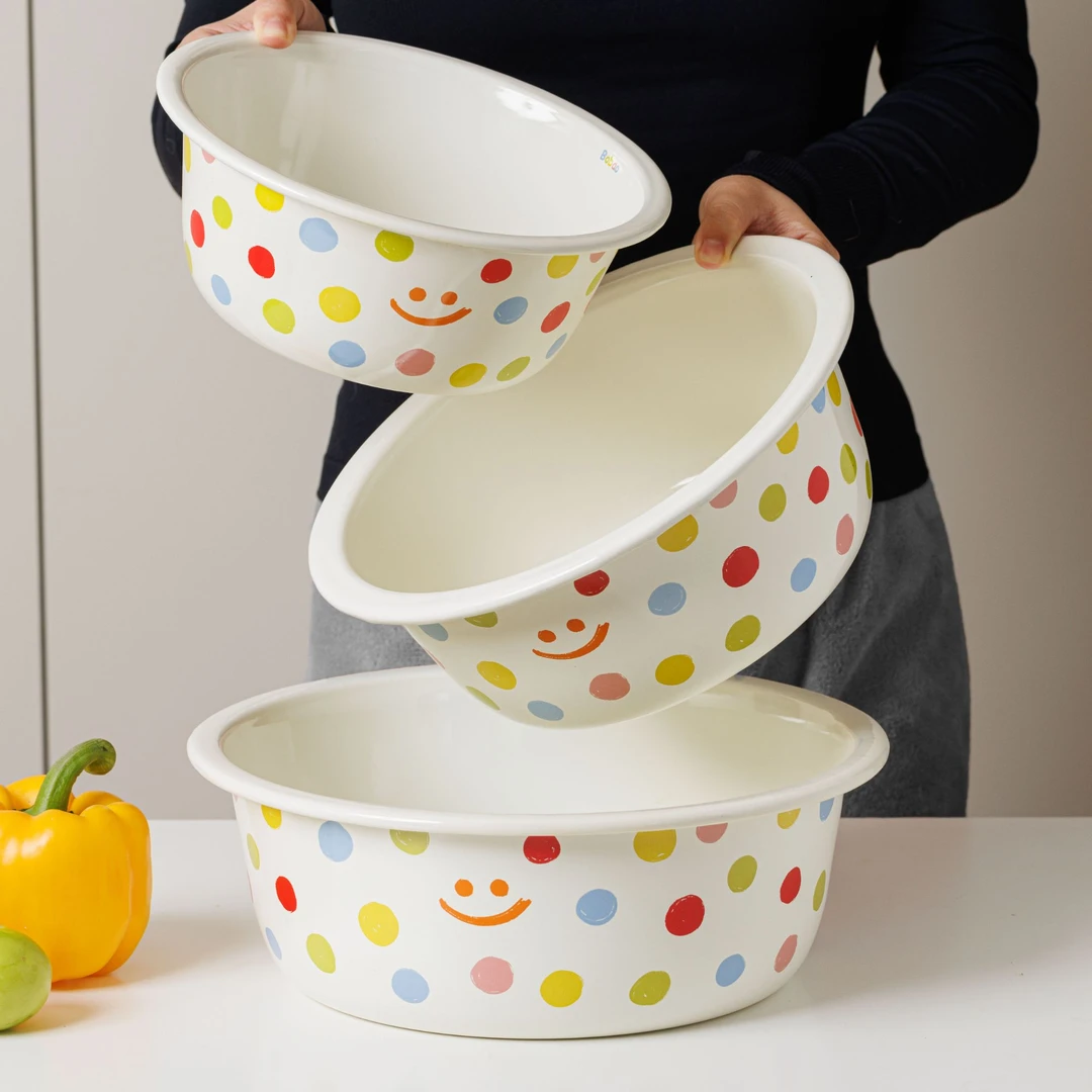 【设计师款】笑脸 24-28-32CM 珐琅 高端搪瓷盆 洗菜盆 加热