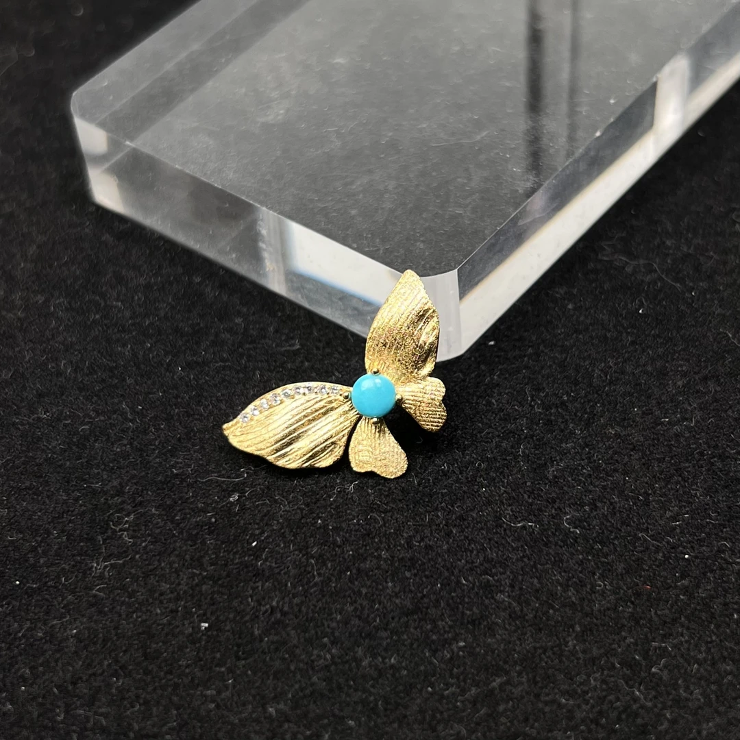 原矿松石蝴蝶s925拉丝工艺吊坠 KT24120675