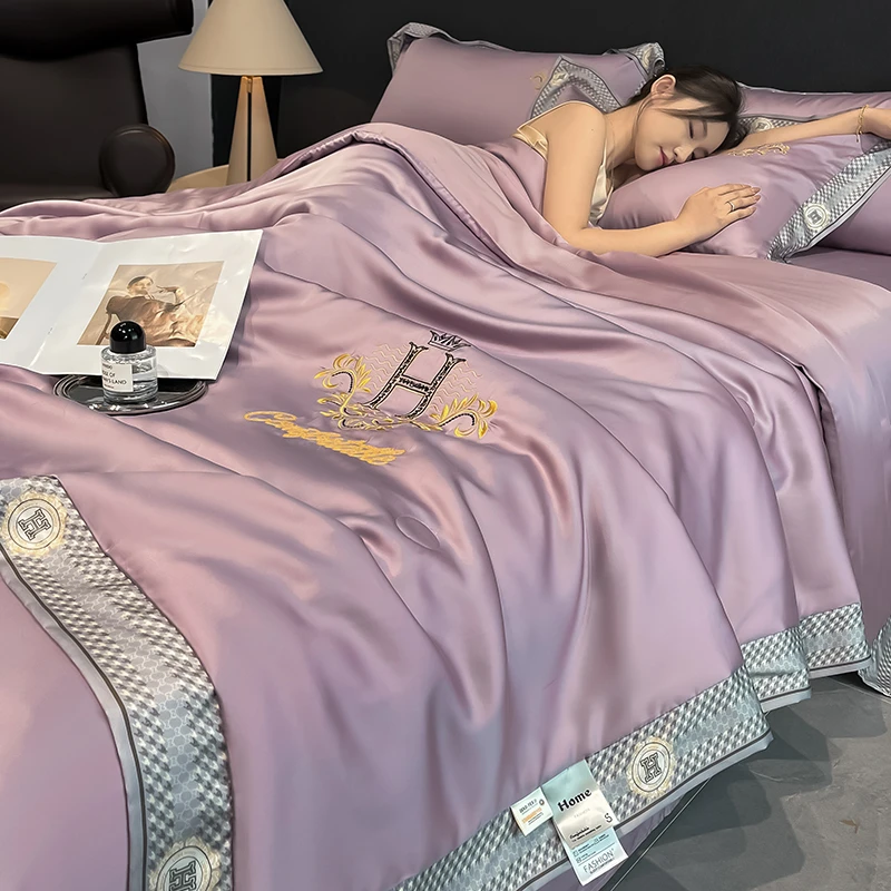 A类夏季夏凉被空调被可水洗真丝夏被四件套凉感冰丝单双人薄被子4