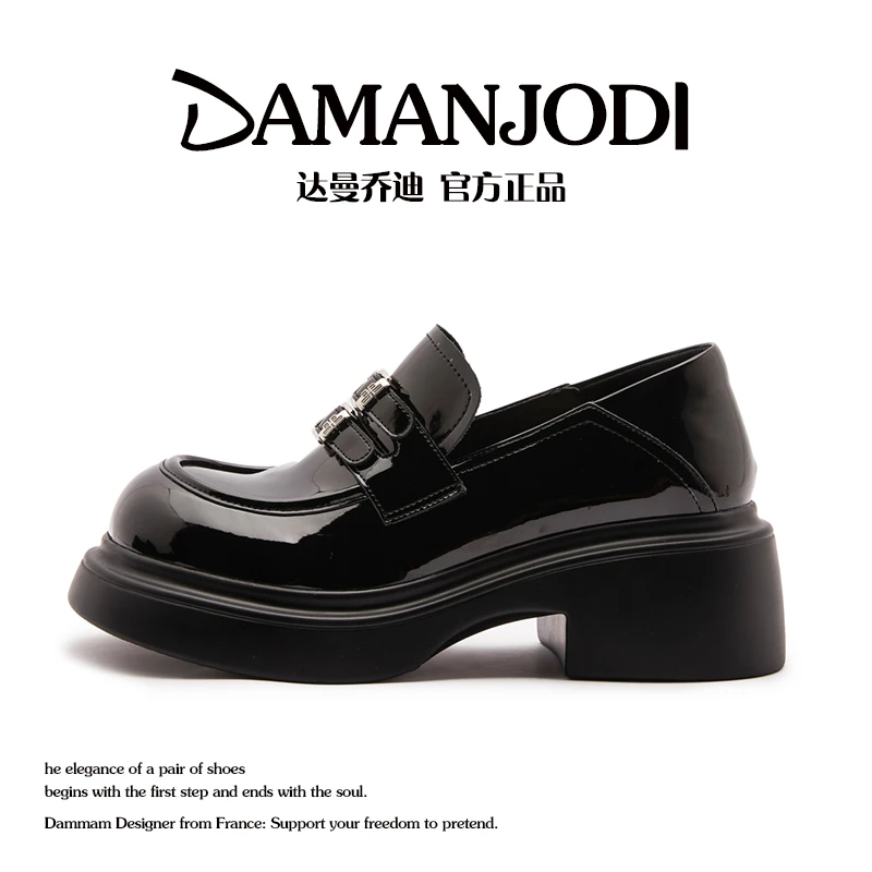 达曼乔迪小皮鞋一脚蹬单鞋乐福鞋2025春季英伦风真皮防滑厚底女鞋