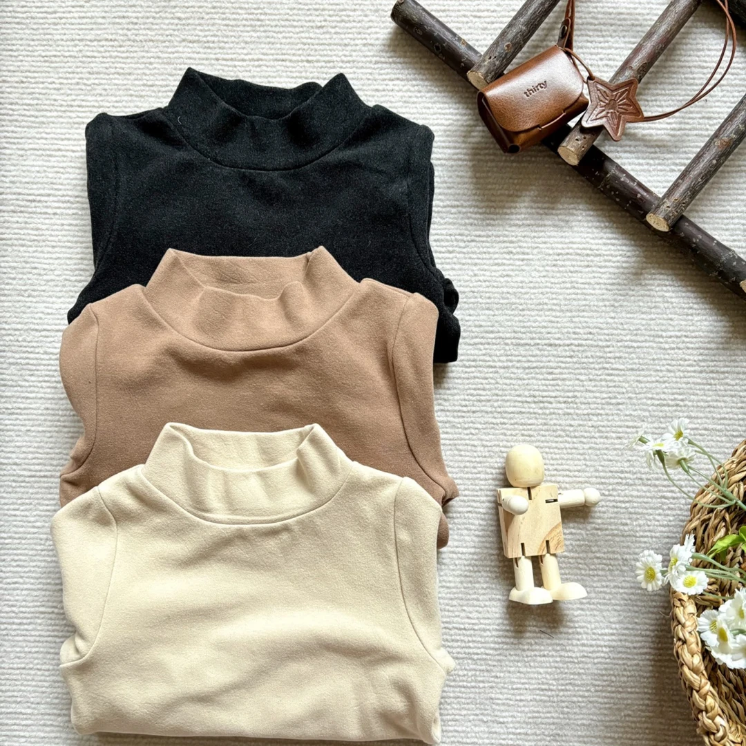 童装打底衫纯色宽松春秋季A类无骨棉拉架半高领