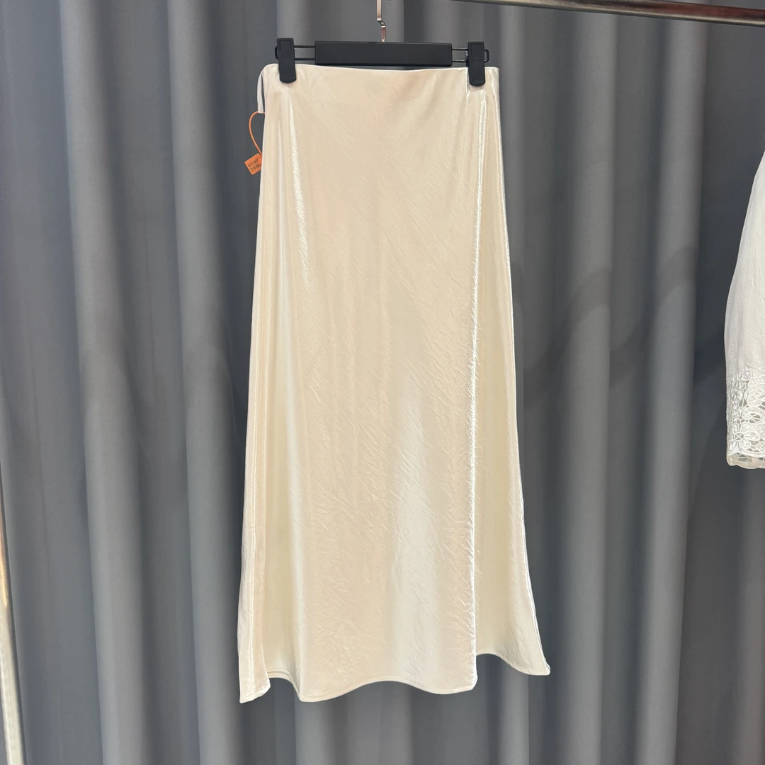 高腰鱼尾裙纯色松紧带褶皱半身裙优雅A字半裙连衣裙A175