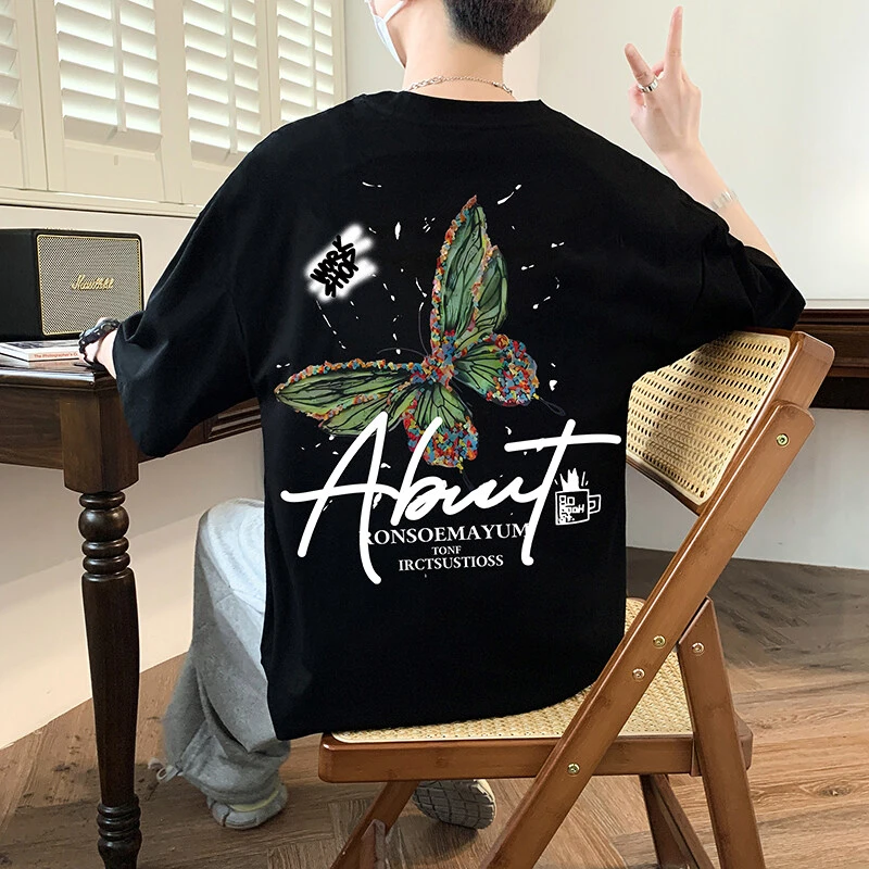 美式短袖t恤男夏季冰丝凉感半袖男宽松上衣服青少年字母印花体恤T