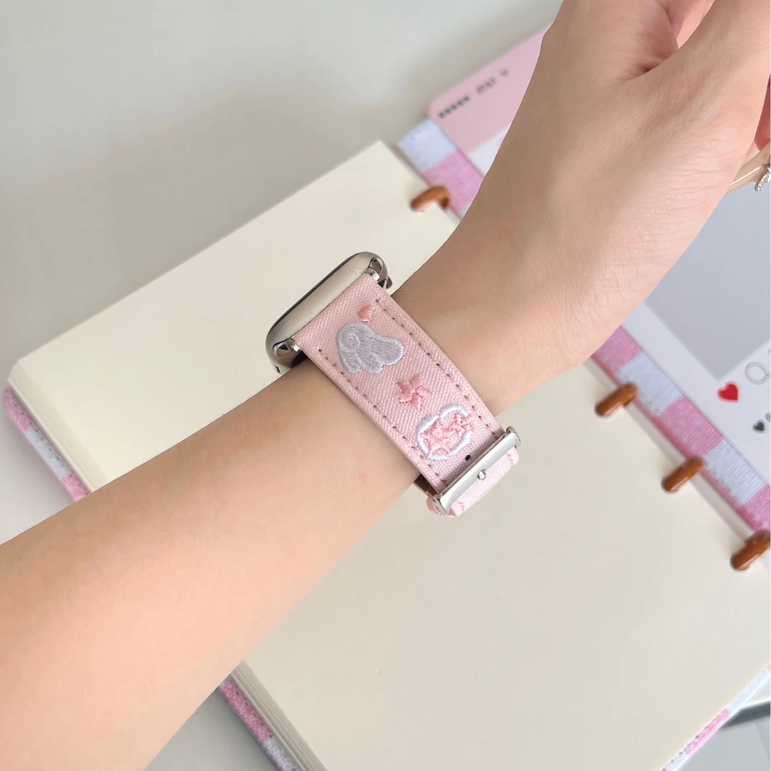 适用小米手环9pro表带刺绣翅膀牛仔皮质8pro红米watch5/4表带女生