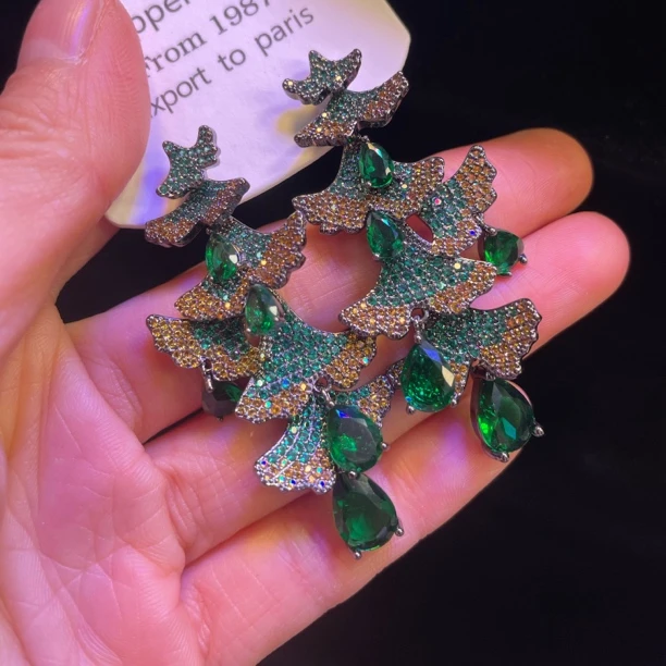 黄铜锆石耳饰 B0245长款轻奢耳环