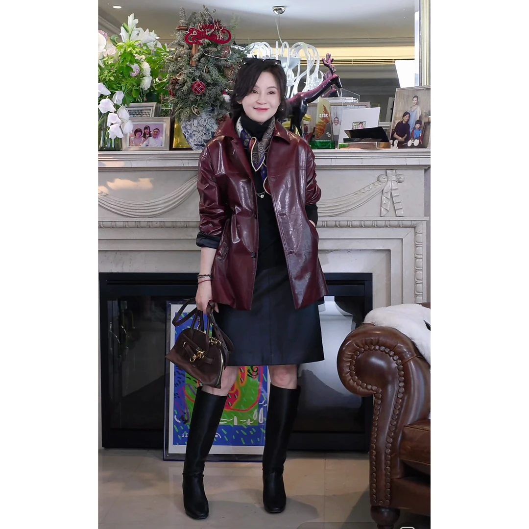 我是摩羯 安可拉红皮衣 西班牙进口无涂层轻油蜡羊皮外套风衣