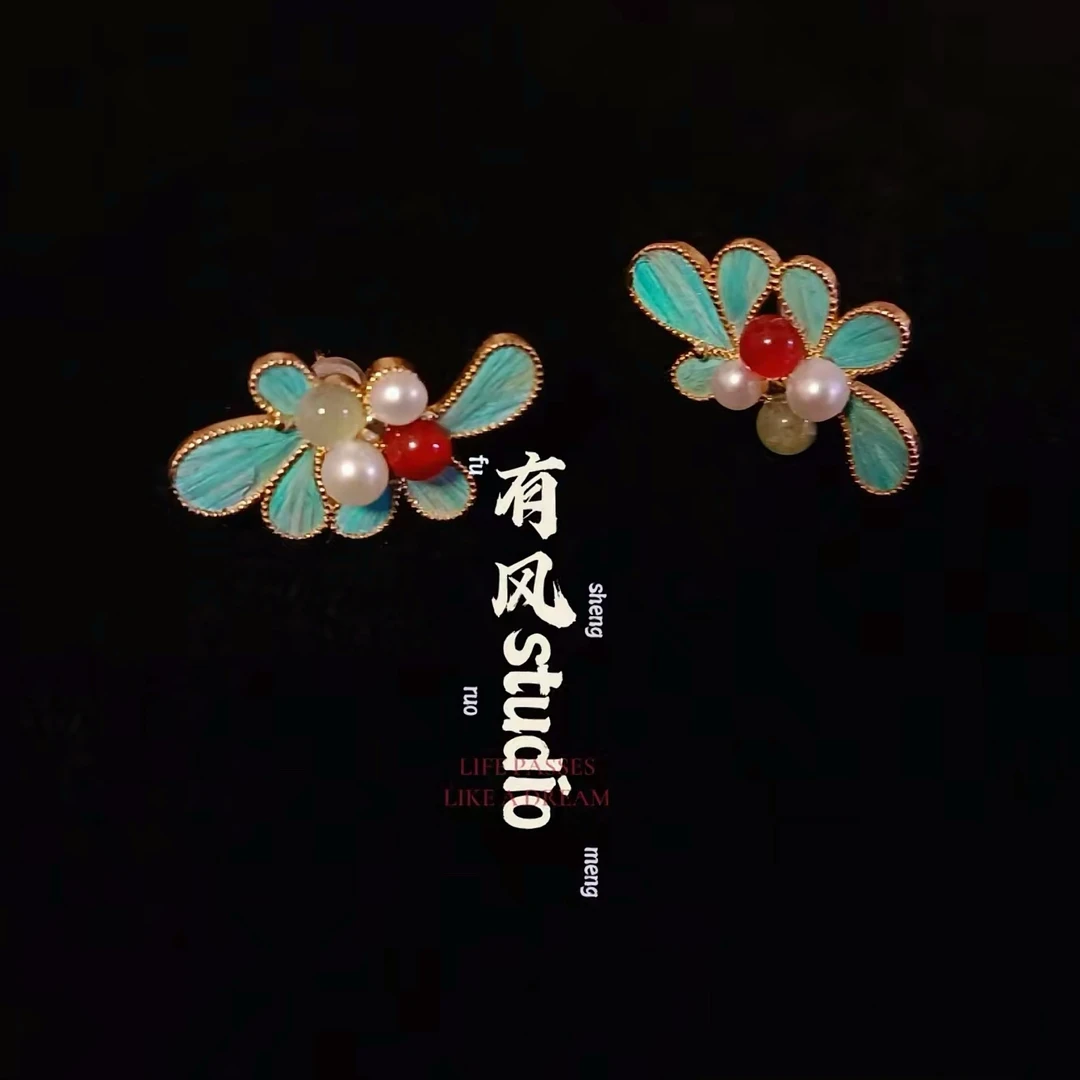 【青琼】非遗手工点翠工艺鹦鹉毛耳钉