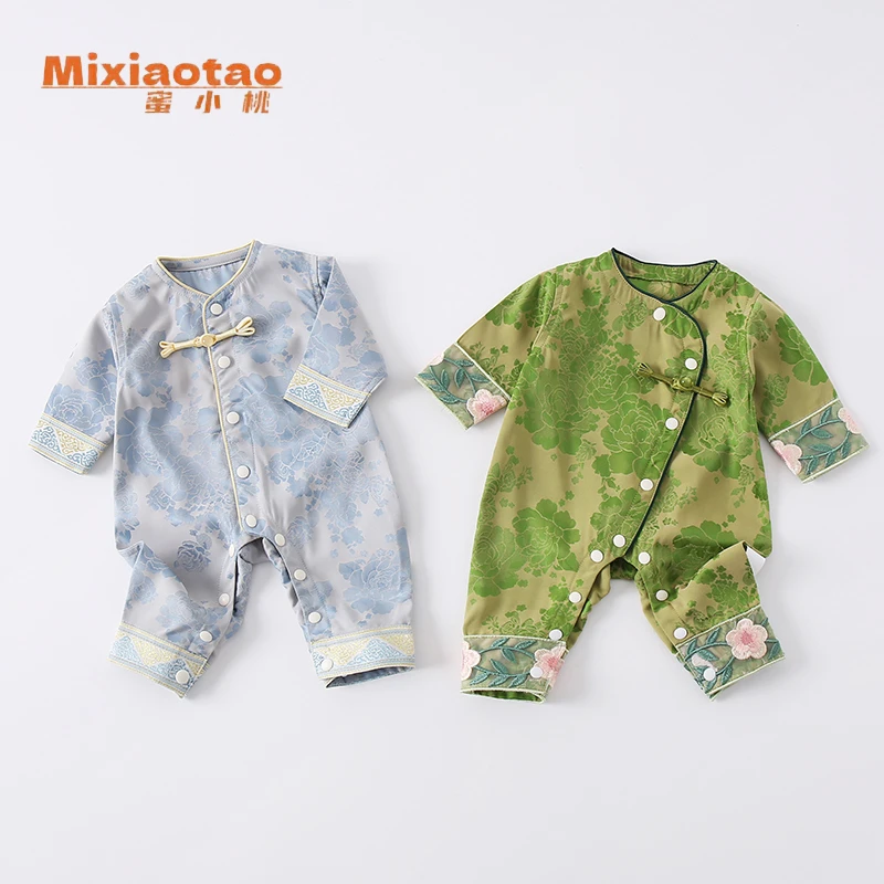 2025新款单层宝宝哈衣睡衣连体衣爬服国风旗袍长袖