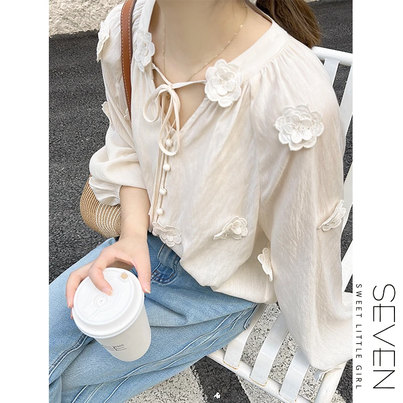 山茶恋人③七七146小个子醋酸天丝混纺白色绣花洋气衬衫女夏小美说