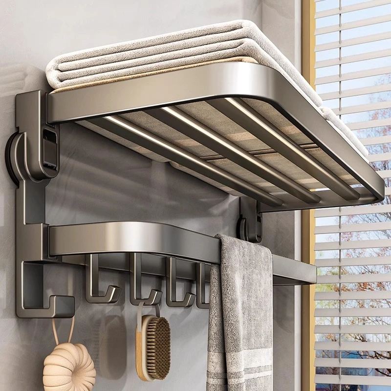 吸盘折叠毛巾架子免打孔浴巾架浴室置物架浴巾置物架毛巾杆卫生间