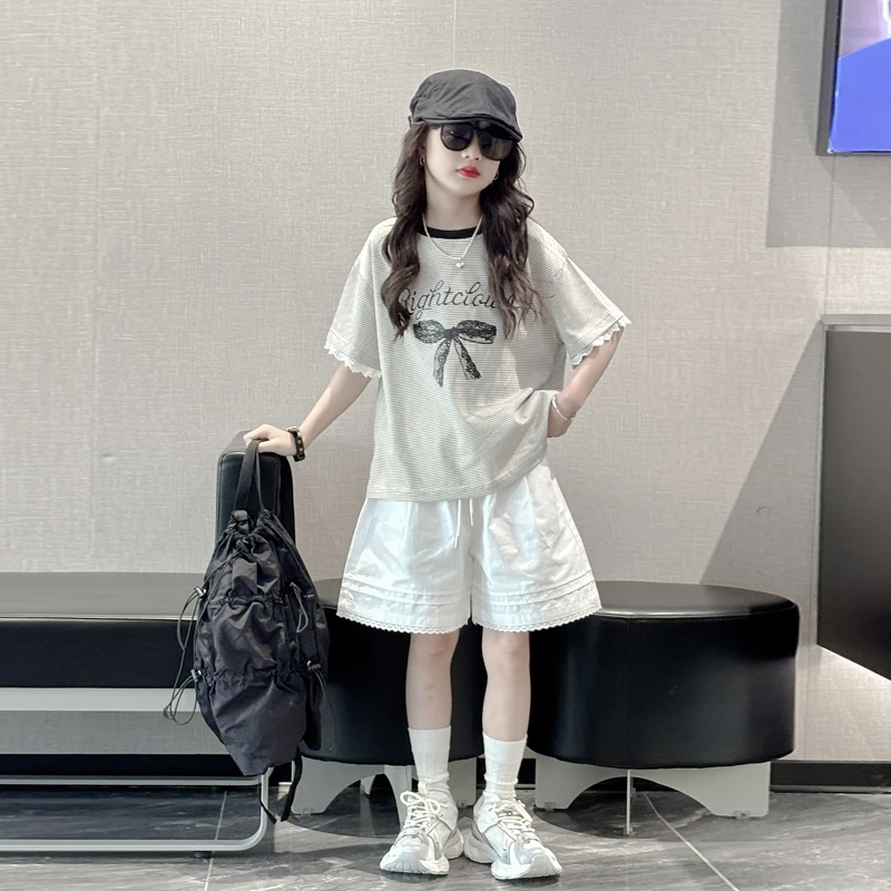 女童夏季套装2025新款儿童洋气薄款超好看女大童短袖短裤运动夏装