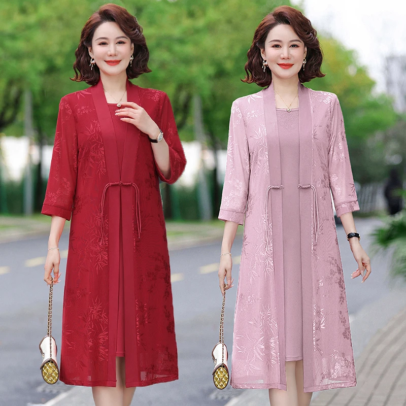 中国风喜婆婆婚宴装洋气新款结婚礼服妈妈夏装新中式连衣裙两件套