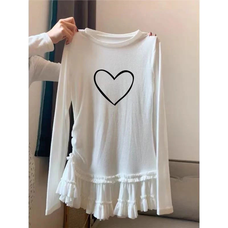 别致显瘦内搭叠穿打底衫芭蕾风花边下摆长袖T恤女2025小众