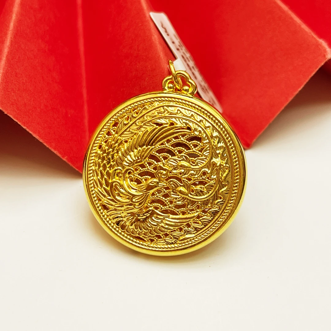 姐妹黄金 足金999凤舞九天富贵吉祥圆牌吊坠
