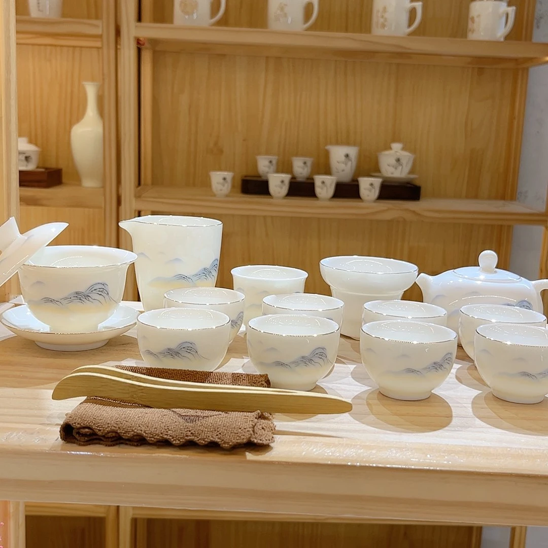 【御瓷斋】羊脂玉瓷江山如画套装16头
