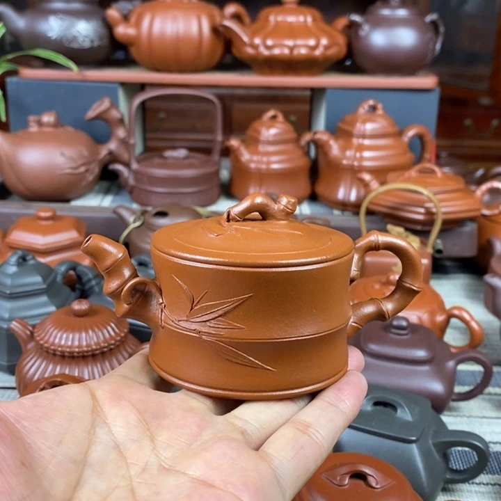 紫砂茶壶竹节130cc原矿赵庄朱泥特价