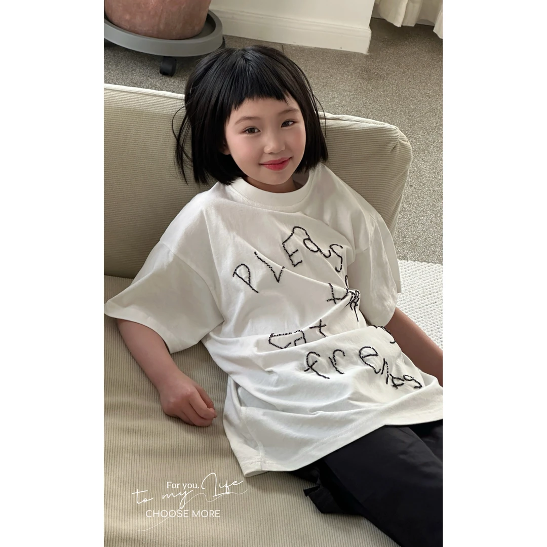 CHOOSE MORE25夏季新款女童韩系休闲全棉钉珠中长T恤＋假两件裙裤