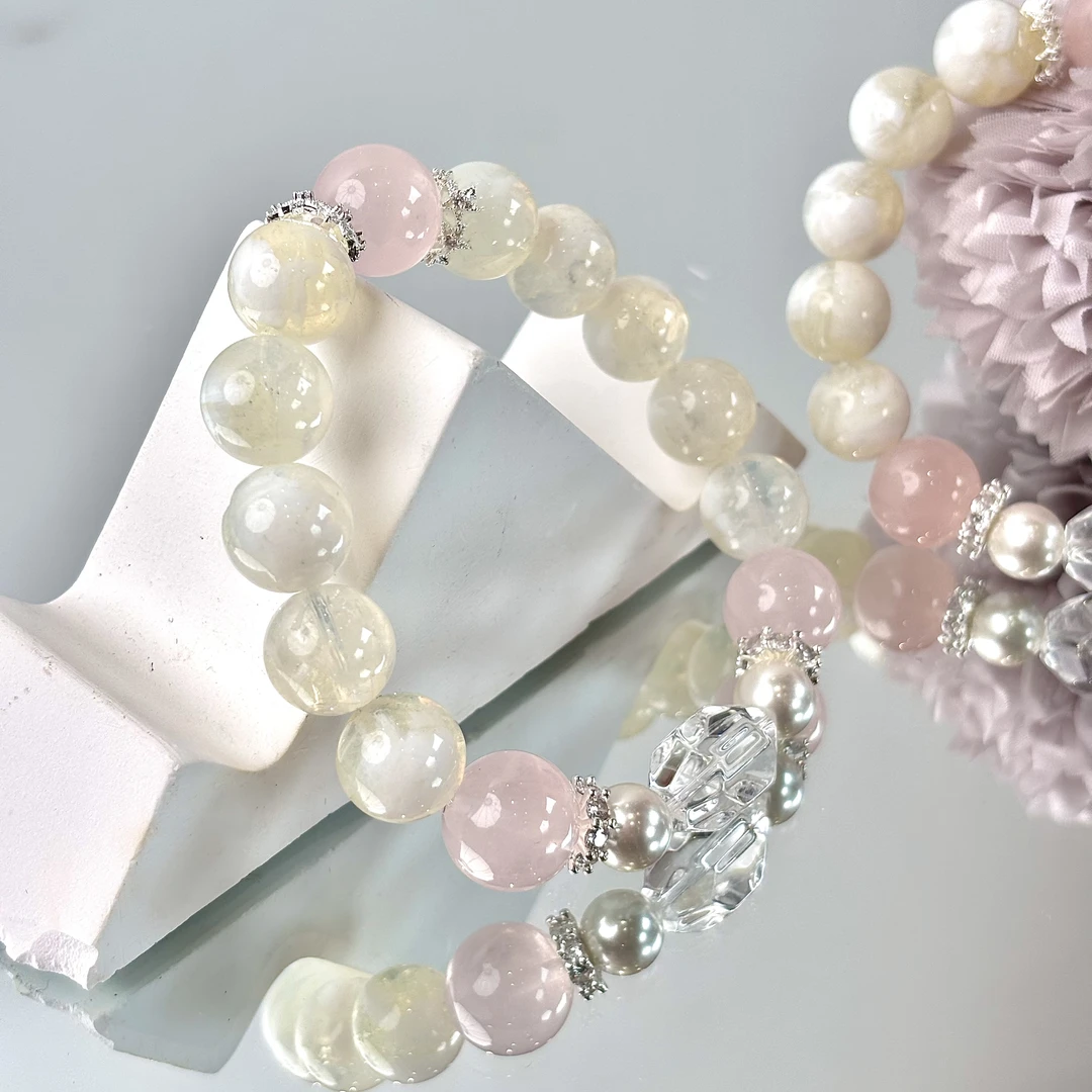 【治愈者】白水晶粉晶白幽灵11-12mm手串面小仙多样性发其一