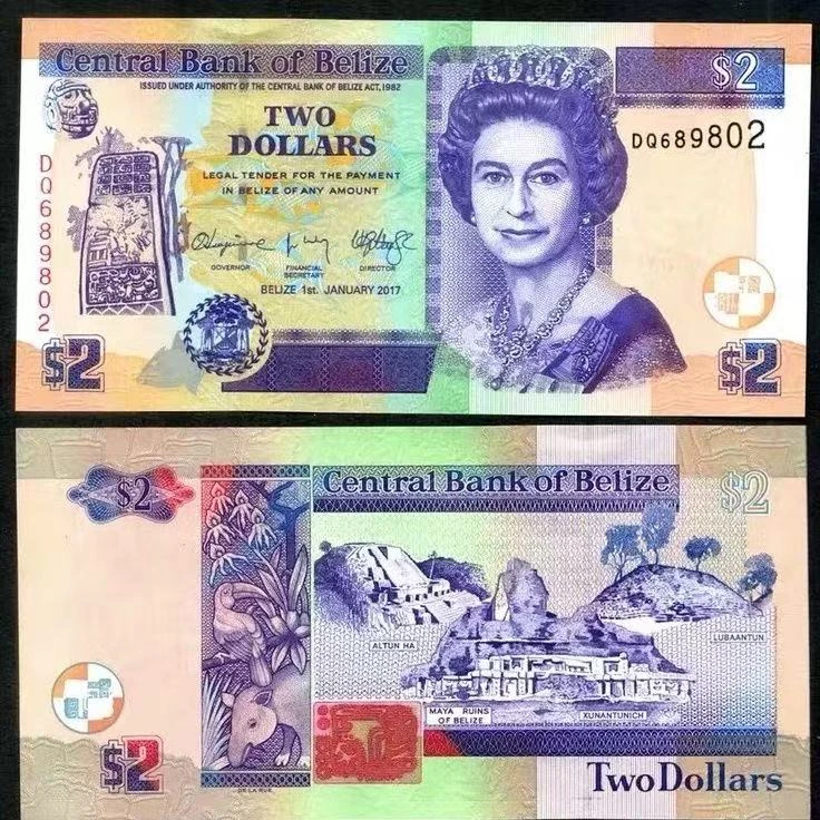 【美洲】全新 伯利兹2元 2021年 英女王 纸币钱币 外币收藏UNC保真