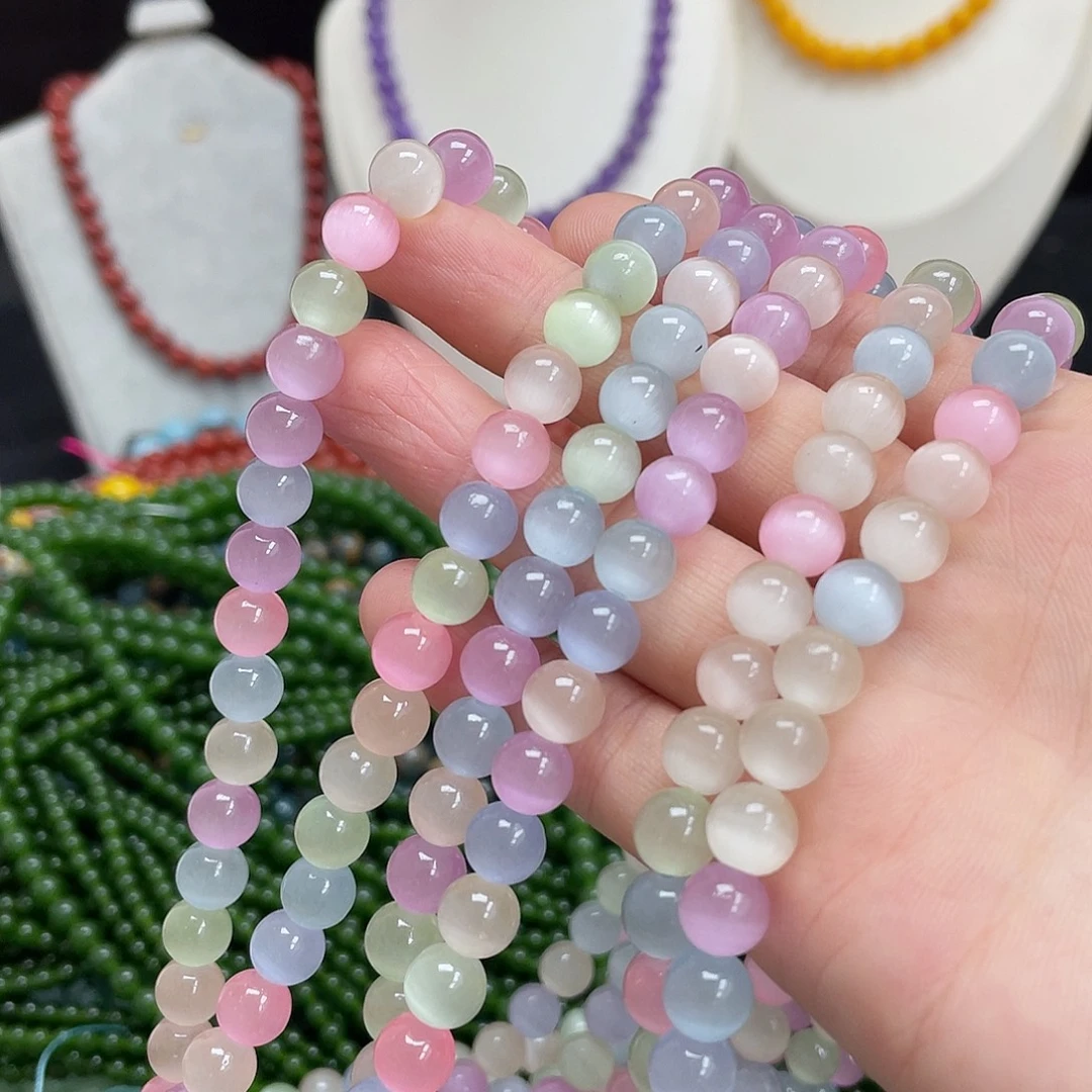 玛瑙/玉髓未镶嵌半成品马卡龙猫眼石8m散珠