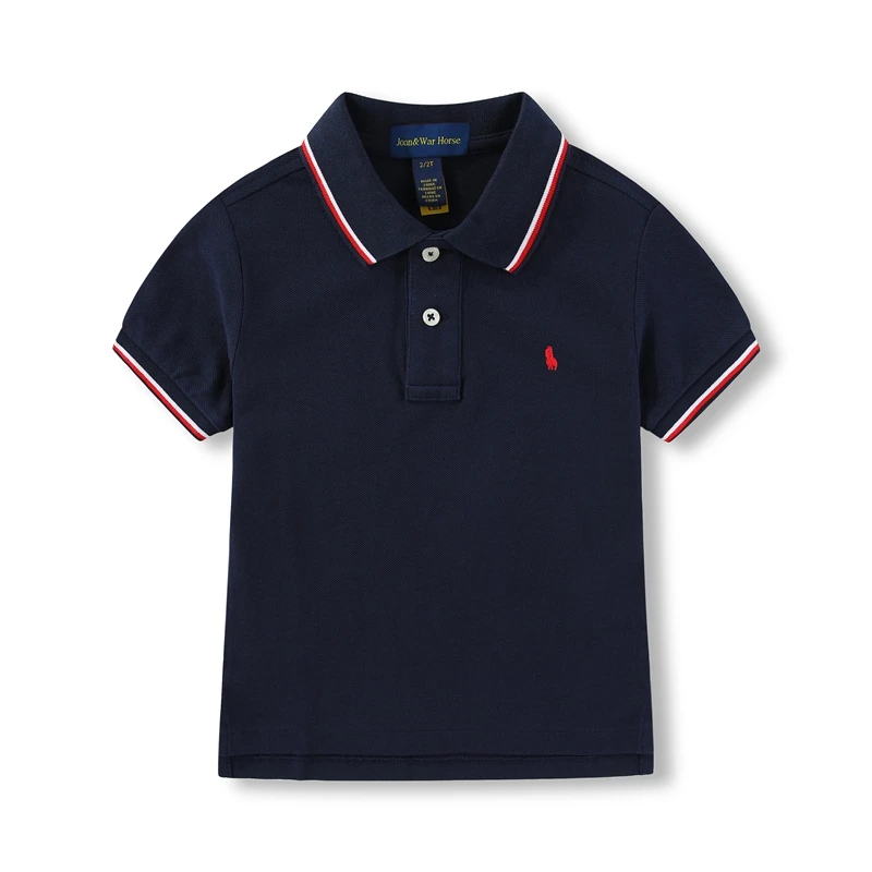 071男童短袖T恤 小马深蓝翻领  珠地纯棉