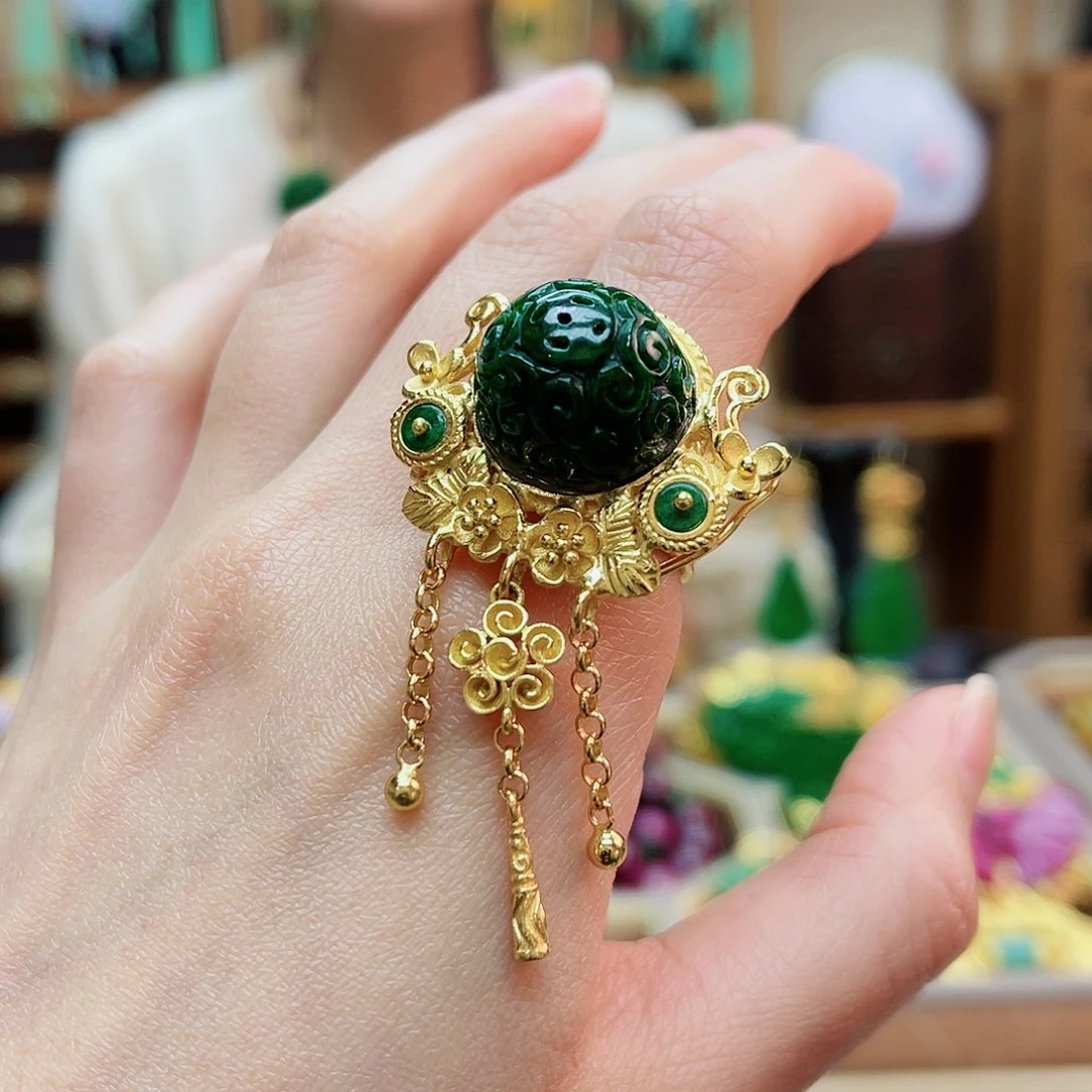 银S925镶嵌戒指翡翠48小时鉴赏期1