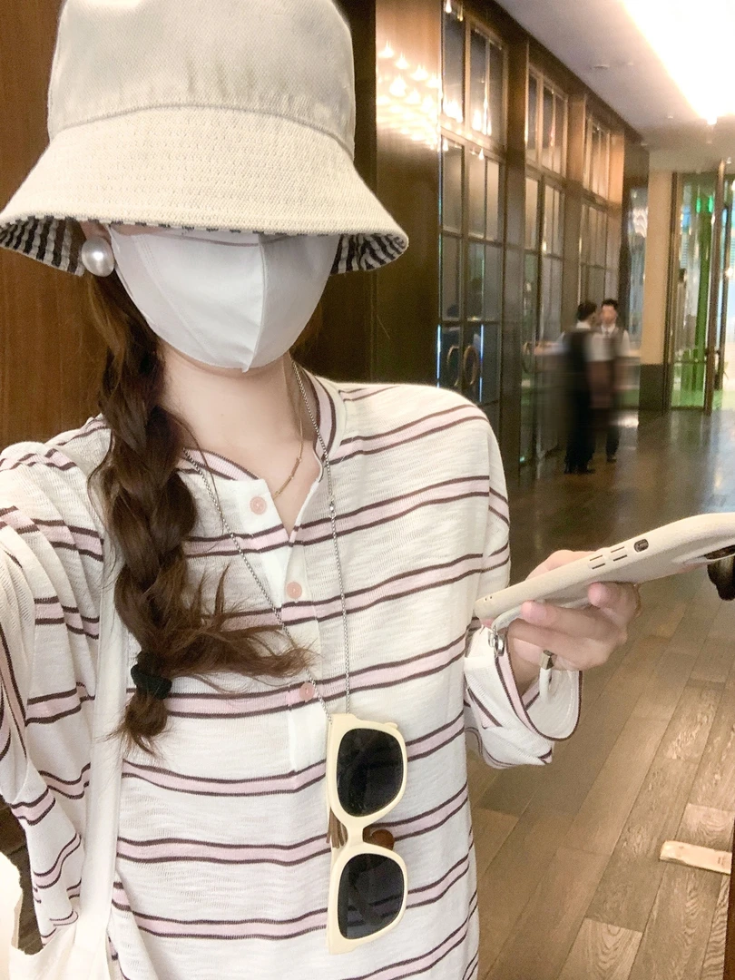 曾小咸 韩系条纹长袖t恤女早秋氛围感穿搭宽松慵懒罩衫小个子上衣
